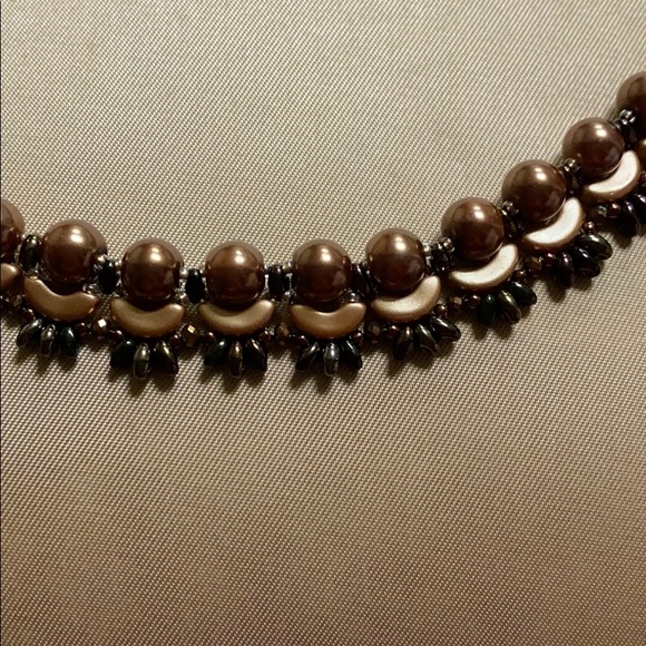 Half moon pearlescent beaded Necklace Earring Set - Picture 3 of 6